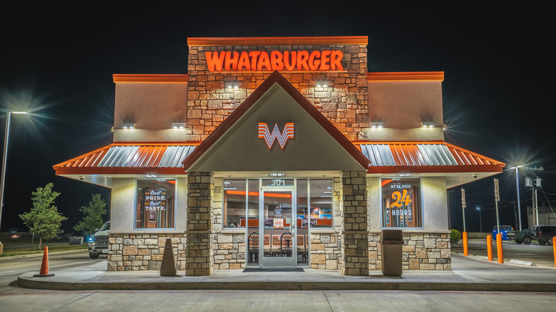 Whataburger restaurant at night from outside