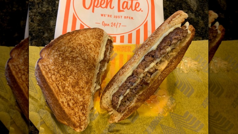 Whataburger burger on Texas toast on yellow wrapper