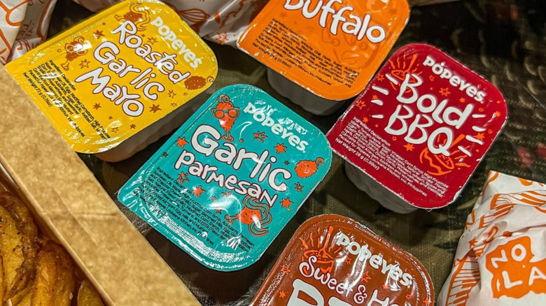 Variety of Popeyes sauces