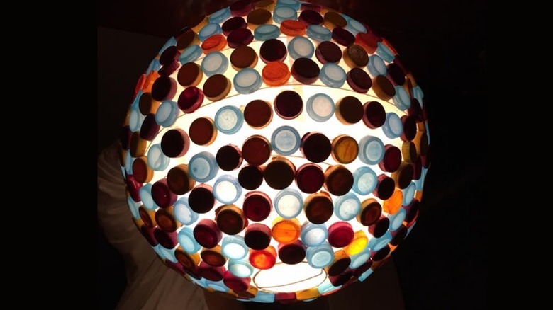 upcycled bottle cap lamp
