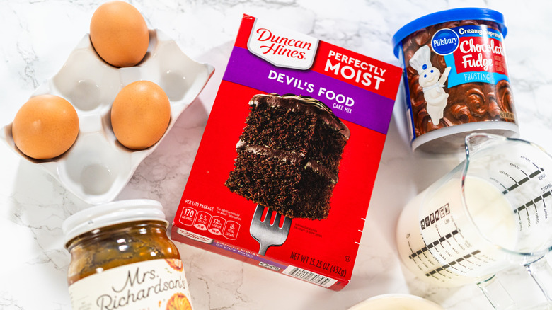 boxed cake mix with ingredients and bowl