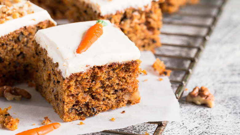 Slices of carrot cake with white icing