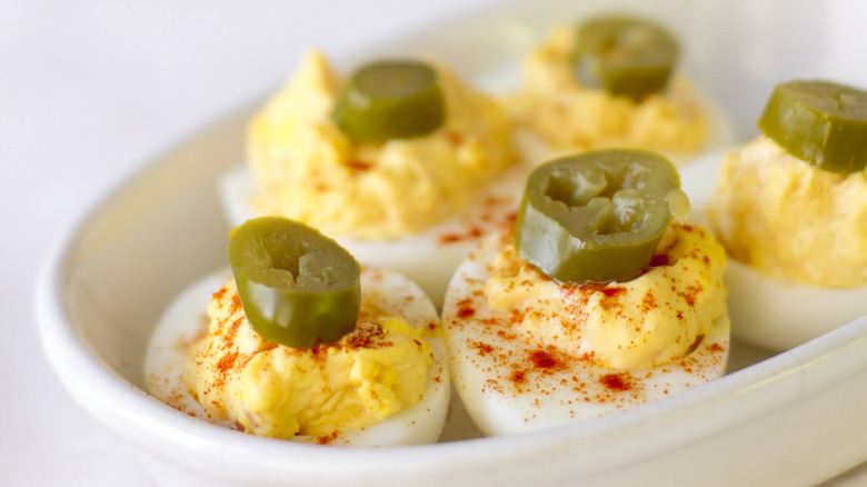 deviled eggs with jalapeños