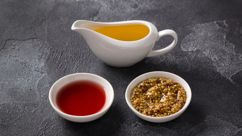 Red wine vinegar, oil, and mustard