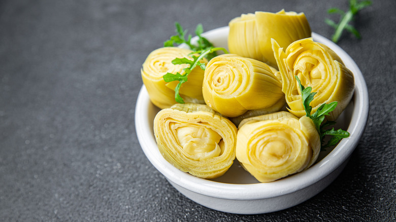 bowl of canned artichokes