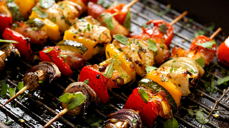 Grilled veggie and meat kebabs