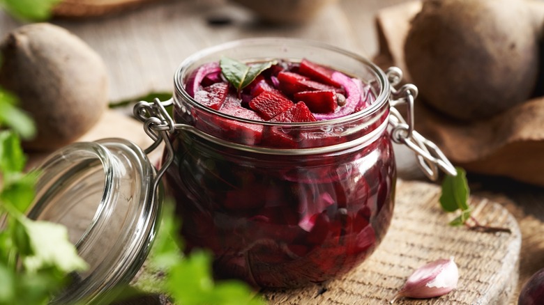 Pickled beets in a jar
