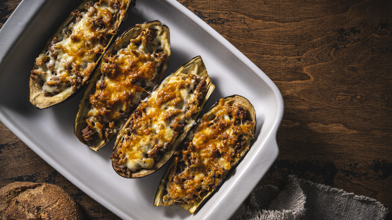 Eggplant stuffed with meat and cheese