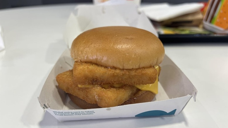 A McDonald's Double Filet-O-Fish sandwich in the UK