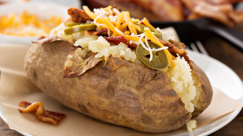 Baked potato loaded with toppings
