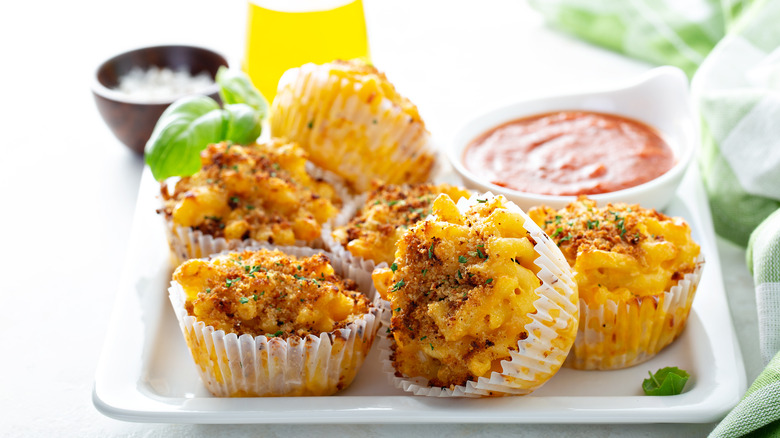 macaroni and cheese muffins on tray