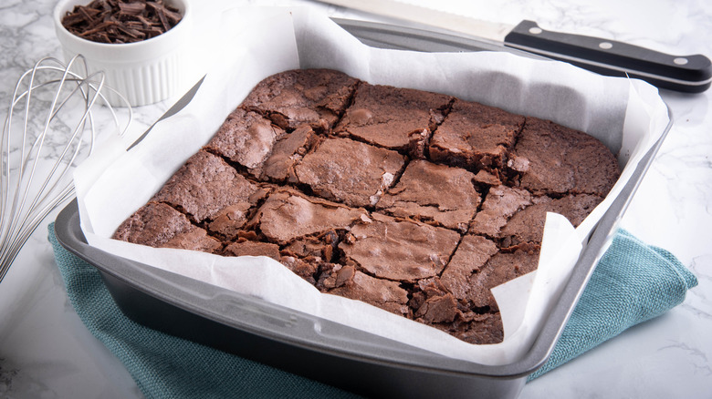 Brownies in a glass pan