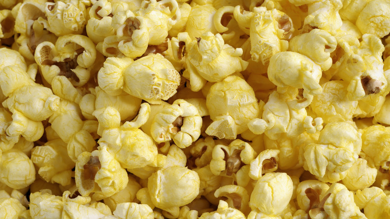 Close up of buttery popcorn kernels