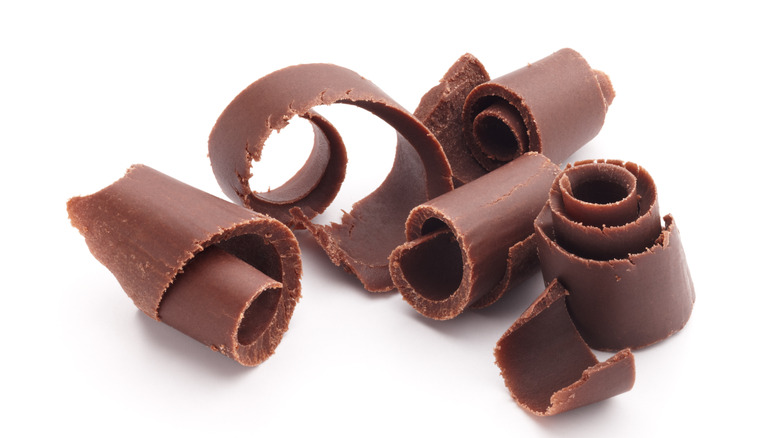 chocolate curls on white background
