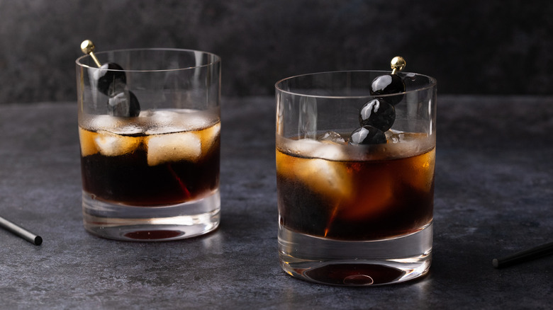 Black Russian cocktail with garnish