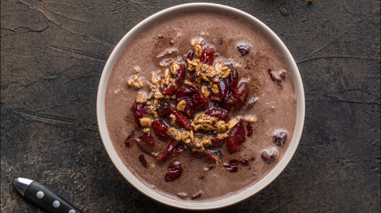 Chocolate oatmeal with dried cranberries