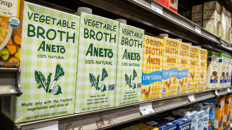 broth boxes on store shelf