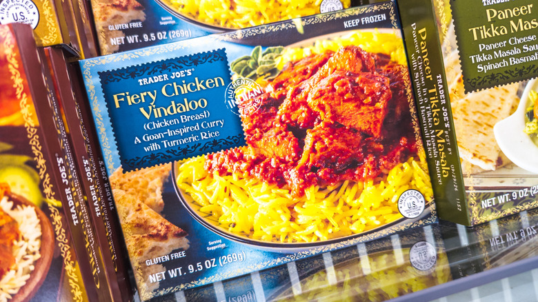 A package of frozen Trader Joe's Fiery Chicken Vindaloo