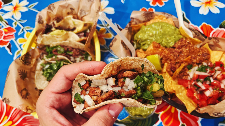 Plate of soft-shell tacos