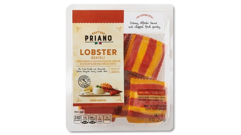 a packagke of Priano Lobster Ravioli against a white background