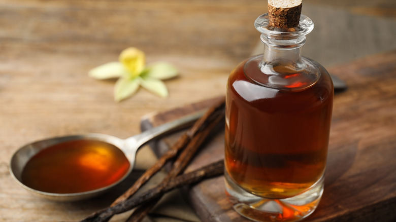 Vanilla extract in glass bottle