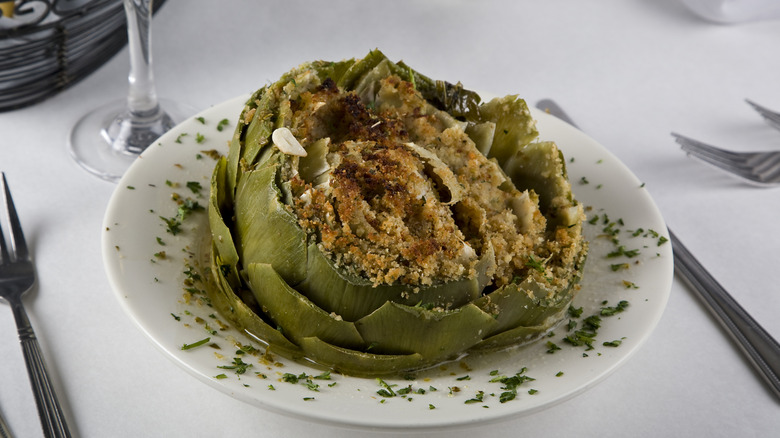 Cooked artichoke hearts on a plate