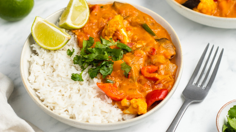 curry in dish with rice
