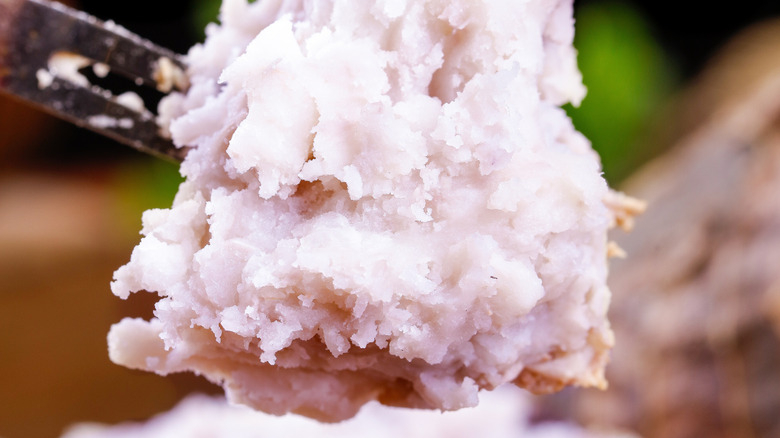 Close up of mashed taro root