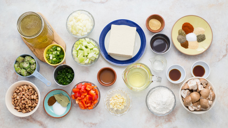 vegetarian gumbo ingredients on table