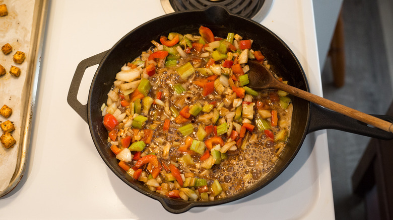 gumbo base cooking in pan