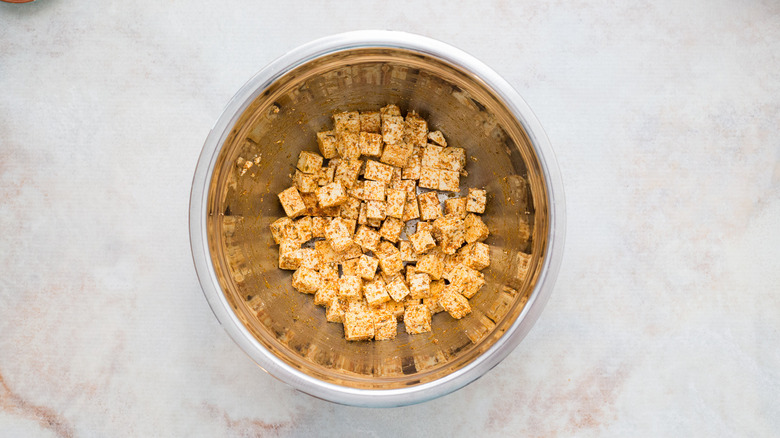 seasoned tofu cubes in bowl
