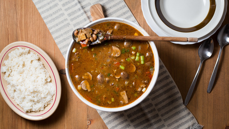 vegetarian gumbo served on table