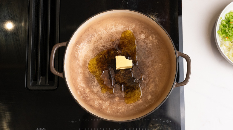 pan with oil and butter