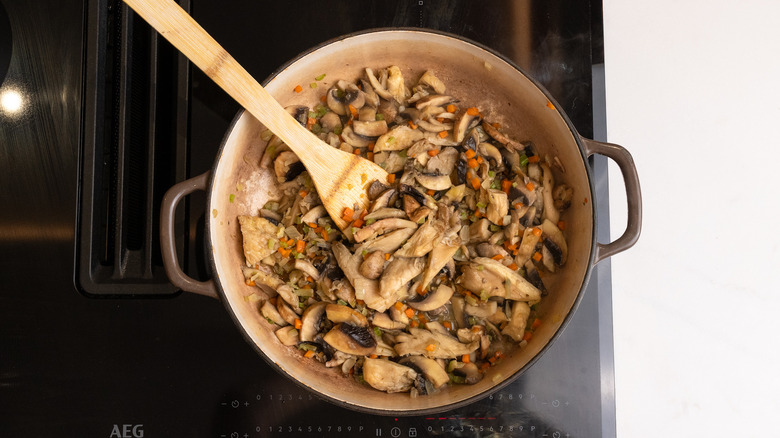 sauteing mushrooms and mirepoix
