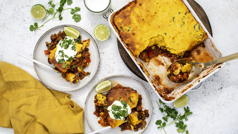 vegetarian tamale pie with plates