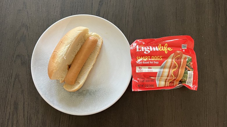 Lightlife smart hot dog on a bun.