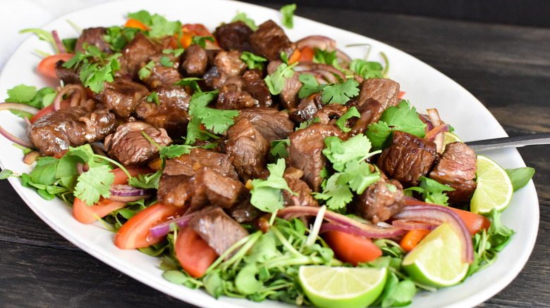 Vietnamese shaking beef on plate