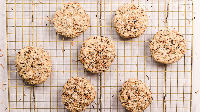 Coconut cookies on drying rack