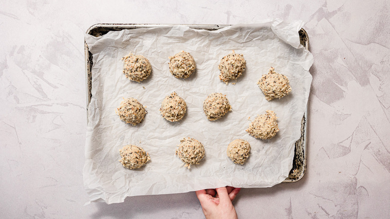 Cookie scoops on baking sheet