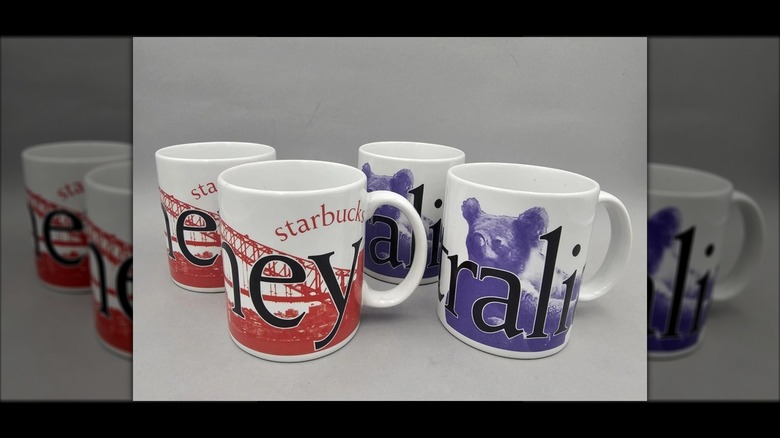 Mirrored image of vintage Starbucks mugs