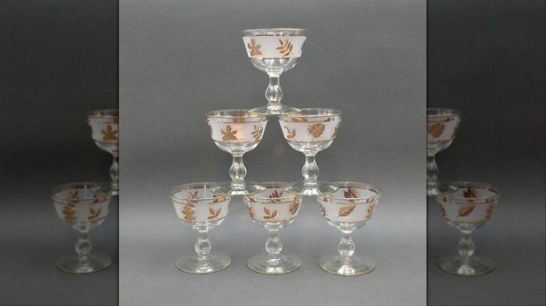 Pyramid of Libbey glasses with Golden Foliage pattern