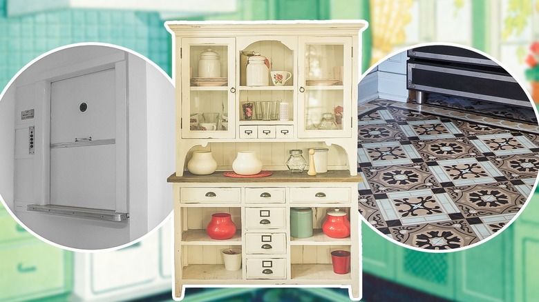 A vintage kitchen cabinet stocked with jars and containers