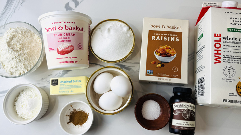 Ingredients for vintage sour cream raisin pie