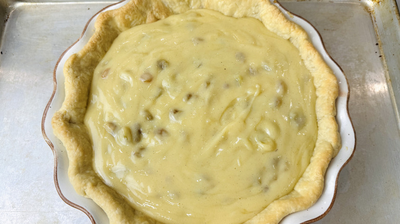 Raisin pie in pie crust before baking