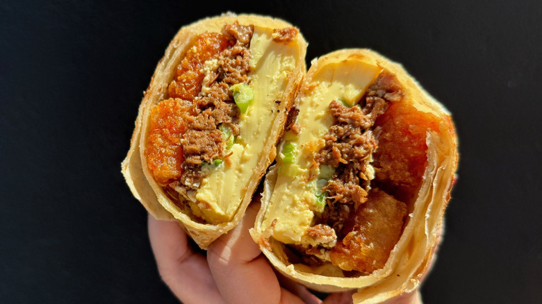 Cross section of Kang's Kuisine breakfast burrito