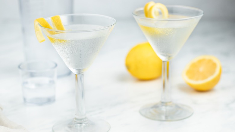 two martinis with lemon twists