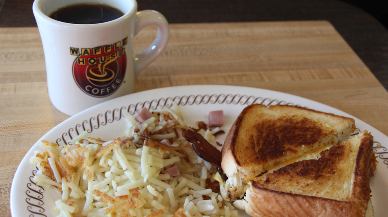 Breakfast spread at Waffle House