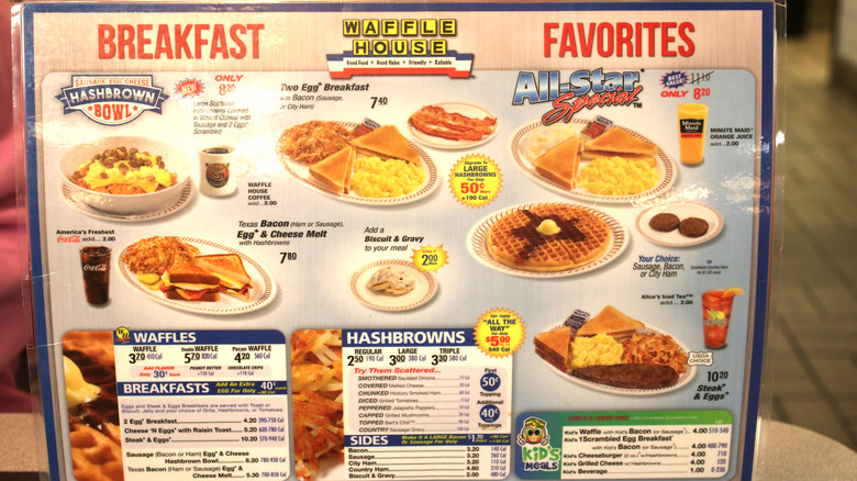 Waffle House menu at restaurant