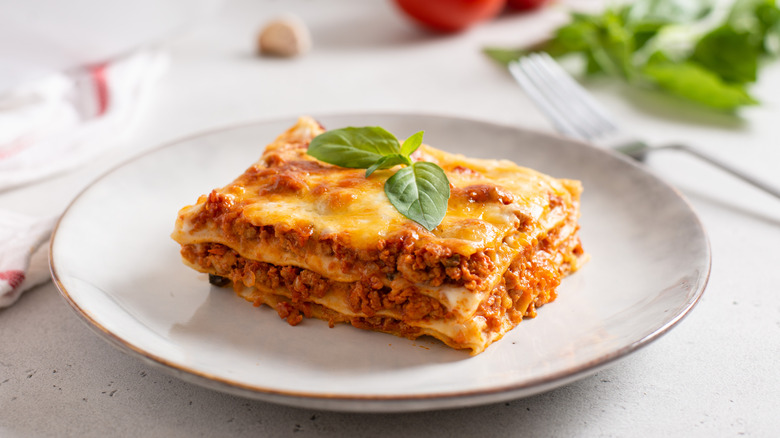 A plate of lasagna