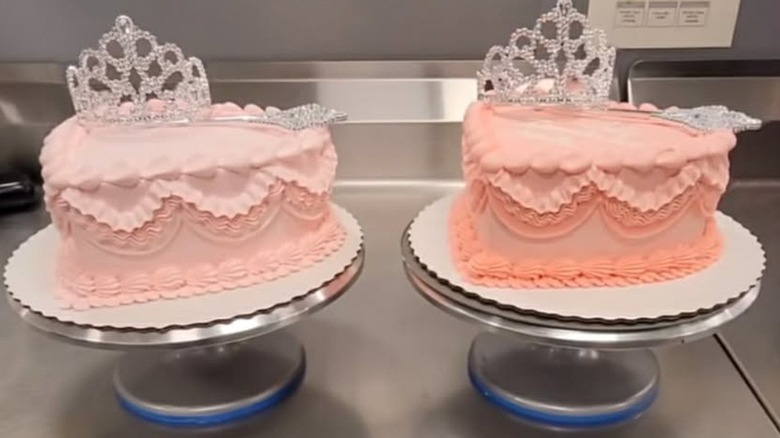Walmart pink princess whipped icing and buttercreme icing cakes side by side